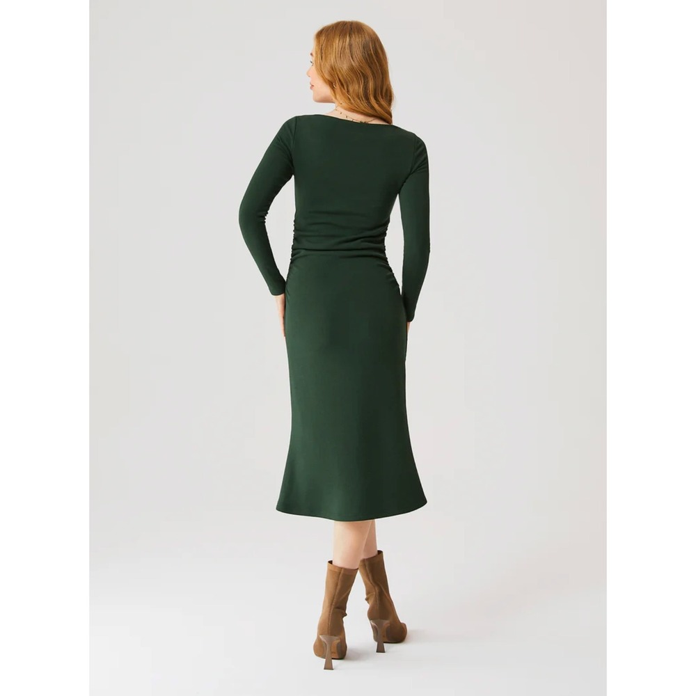 OGL MaxWarm Thermal Boatneck Ruched Sides Brami Midi Dress Large Green NWT - Picture 2 of 9